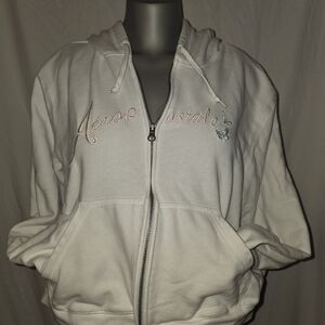 Aeropostale Cream Zip-Up Hoodie with Embroidery